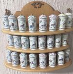VTG Lenox 1993 Carousel Porcelain Spice Jars & Wooden Rack - Complete Set of 24