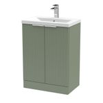 Hudson Reed Floor Standing 600mm Fluted Green Basin Vanity Unit Bathroom Sink