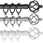 CAGE Extendable Metal Curtain Pole Track Rail Complete Set Includes Rings Finial