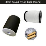 3mm Round Nylon Cord Strong Draw String Black White Waterproof Piping Blind