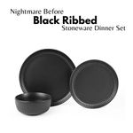 Modern 12 Piece Black Ribbed Stoneware Dinner Set Household Gift for Mom Her UK