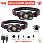 LED Head Torch Rechargeable Motion Sensor Headlamp Waterproof for Night Use