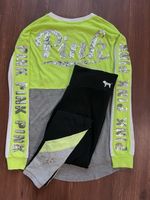 VS PINK NEON BLING TSHIRT/ BLING LEGGINGS OUTFIT S