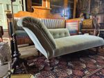 A Stylish Victorian Cool Mint Green Velvet 19th Century Mahogany Chaise Longue