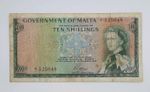 1963 Government of Malta - 10 Maltese Shillings Banknote No. A1 525048 P-25a QE2