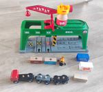 BRIO Wooden Railway Cargo Crane Loading Station with Wagons, Containers & Figure