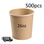26oz Brown Kraft Paper Soup Cup 500PCS Takeaway Ice Cream Container Bowl & Lids