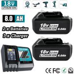 2X 8.0Ah Battery AND 1X Charger for Makita 18V LXT BL1860B BL1850 BL1830B Li-Ion