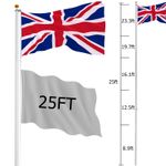 25FT Garden Aluminium Sectional Flagpole Kit Telescopic Flag Pole with 2 UK Flag