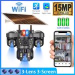 Solar Battery Wireless 3 Lens Security Camera 360° PTZ Outdoor Wifi CCTV IP Cam