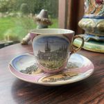 Antique Victorian/Edwardian Souvenir  Yarmouth pink lustre cup & saucer Gilded