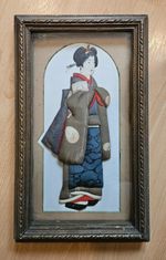 Antique Japanese fabric and embroidered collage of a geisha