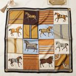 70cm Silk Satin Square Scarf Horse Print Bandana Head Wrap Hair Neckerchief Bag