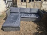 Grey Rattan Garden Furniture Set With Table And Cushions. Very Good Condition.