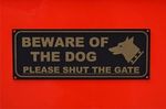 BEWARE OF THE DOG PLEASE SHUT THE GATE sign or sticker 205mmx75mm warning