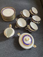 Heinrich & Co. porcelain demitasse/espresso set with blue and gold band, Bavaria