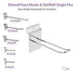 HD SLATWALL EURO HOOKS ACCESSORY CHROME PRONG SHOP DISPLAY 4"6" 8" 10" 12"