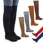 Womens Over The Knee High Flat Ladies Long Faux Suede Thigh High Boots Size 3-8