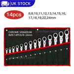 14pcs 8-24mm Flexible Ratchet Head Spanner Set Combination Flexi Ratcheting Case