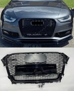 Front Honeycomb Mesh Grille For Audi A4 S4 B8.5 2012-2015 Facelift Gloss Black