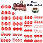 1000x 25mm Red price self adhesive stickers sticky labels for retail display