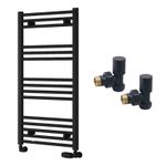 Reina Capo Flat Black Bathroom Heated Towel Rail 1000 x 500 and Manual Valves