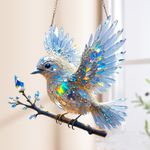 Crystal Sky Bluebird Stained Art Ornament, Terrain-Hill Indoor/Outdoor Blue Humm