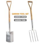 2pc Fork + Digging Spade Carbon Steel Garden Lawn Soil Durable Shovel Digger