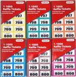 6 Books of 1-1000 Cloakroom Raffle Tombola Draw Tickets Numbered Mixed colours