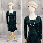 Vintage Green Crushed Velvet Dress Lace Up Corset Back Gothic Cottagecore