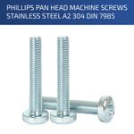 M4 X 80MM PHILLIPS PAN HEAD SCREWS MACHINE SCREWS A2 STAINLESS STEEL - DIN 7985