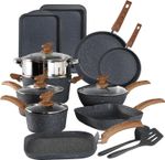 17 Piece Hammered Cookware Set Nonstick Granite Coated Pots and Pans Set Black