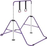 Adjustable Gymnastics Training Bar With Rings Foldable Home Kip Bar Purple