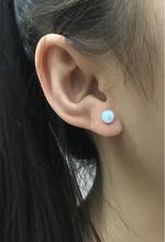 6mm Round Blue Fire Opal 925 Sterling silver stud post earrings - Made in USA