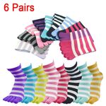 6 Pairs Women Striped Five Finger Toe Socks Winter Soft Warm Socks Casual Socks