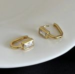 18K Gold Plated 925 Sterling Silver Cubic Zirconia U Shape Stud Hoop Earrings