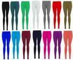 Womens PLAIN COTTON FULL LENGTH LEGGINGS BLACK +COLOURS 