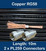 10m Copper Black RG58 50 Ohm Coaxial Cable 2 x PL259 UHF CB Radio Ham Aerial