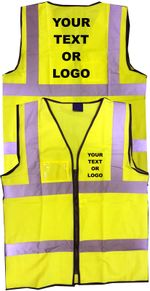 PERSONALISED Printed HI VIS ZIPPED & ID SAFETY VEST WAISTCOAT Printed  Yellow