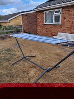 Florabest Portable Hammock with Metal Stand, Blue/White Striped, 2-Person