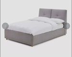 Grey Upholstered Double Ottoman Storage Bed Frame, Slatted Base 215 x 144cm