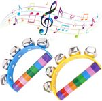 2 Pack Rainbow Jingle Bells - Wooden Hand Bells for Christmas & Holiday