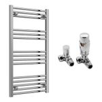 Reina Capo Flat Chrome Bathroom Heated Towel Rail 1000 x 500 and TRV Valves