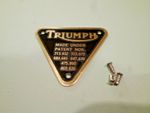 3TA 5TA T100 T110 T120  TIMING COVER PATENT PLATE BADGE BRASS 70-4016 & RIVETS 