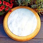 LARGE VINTAGE CARVED WOOD ROUND BREAD BOARD CHOPPING CHEESE LAZY SUSAN FARMHOUSE