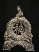 Old Chinese Bronze Carving 3 Monkey Statue Lucky Fengshui Decoration Size 21 CM