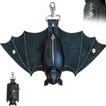 Gothic Black Leather Bat Coin Purse Keychain Zippered Wallet for Bags & Belts