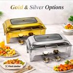 9L Stainless Steel Chafing Dish Buffet Food Warmer with Glass Lid Gold & Silver