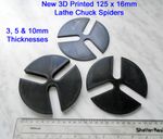 New Set of 3, 125mm x 16mm 3D Printed Stackable Lathe Spiders 10mm, 5mm & 3mm