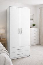 Ready Assembled 2 Door Wardrobe With Drawers & Mirror/Without Mirror White/Grey